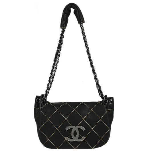 Chanel Black Lambskin Wild Stitch Shoulder Bag