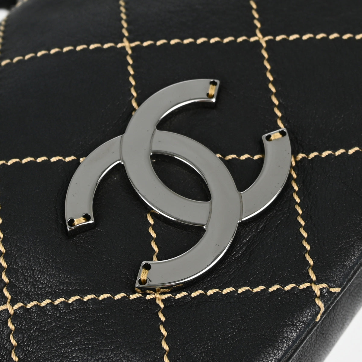Chanel Black Lambskin Wild Stitch Shoulder Bag