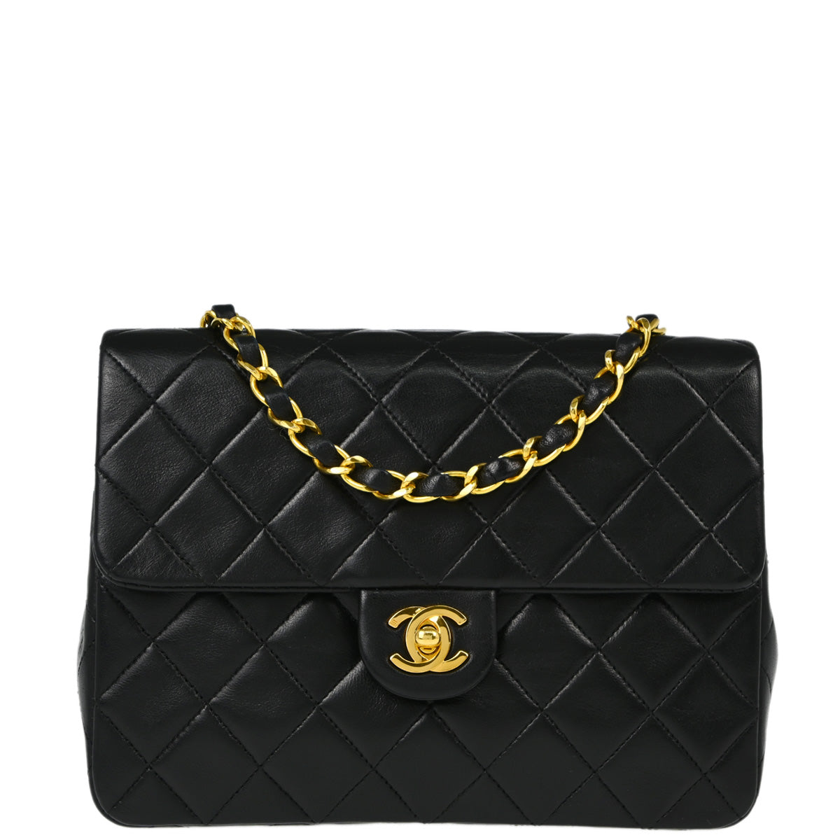 Chanel Black Lambskin Classic Square Flap Shoulder Bag 20
