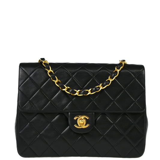 Chanel Black Lambskin Classic Square Flap Shoulder Bag 20