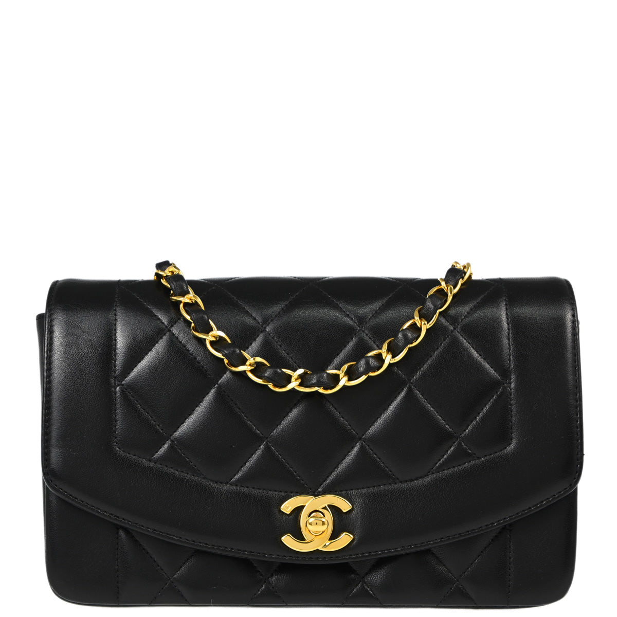 Chanel Black Lambskin Small Diana Shoulder Bag