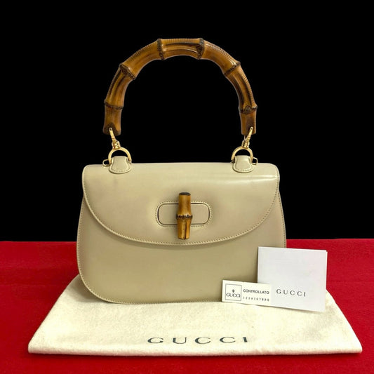 GUCCI Handbag leather beige Bamboo
