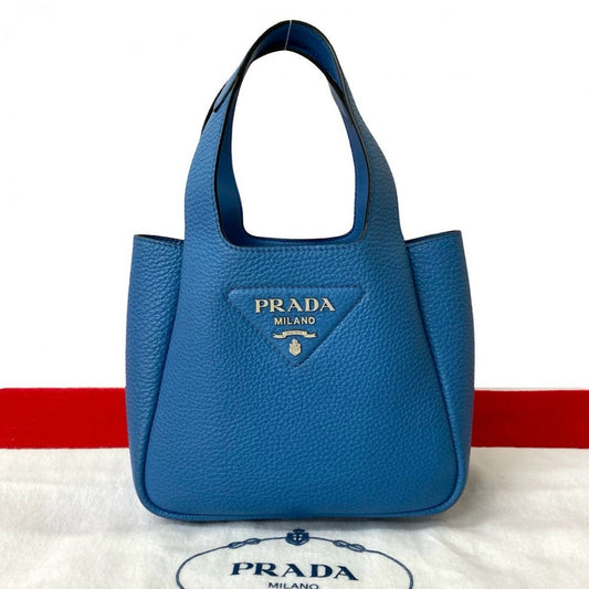 PRADA Handbag leather blue Triangle Logo Metal Women