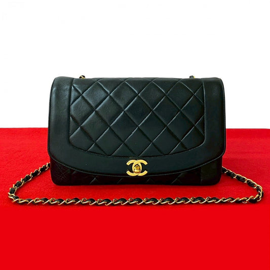 CHANEL Shoulder Bag lambskin black COCO Mark Matrasse Diana Flap Women