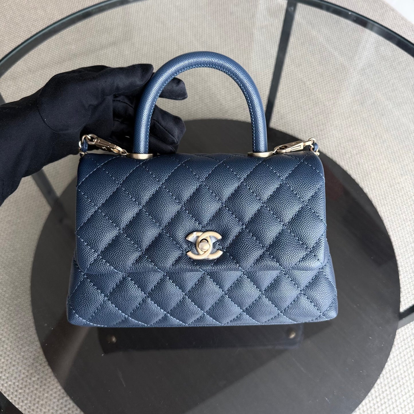 Chanel Coco Handle Small - Caviar Quilted Grained Calfskin Dark Blue Gold Hardware Series 25
