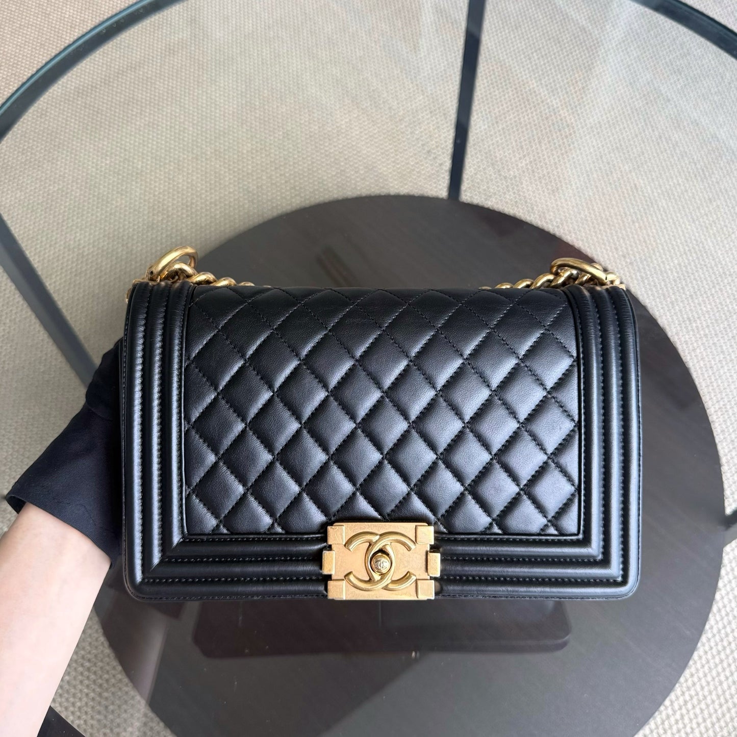 Chanel Boy Medium - 25CM Quilted Lambskin Black Gold Hardware