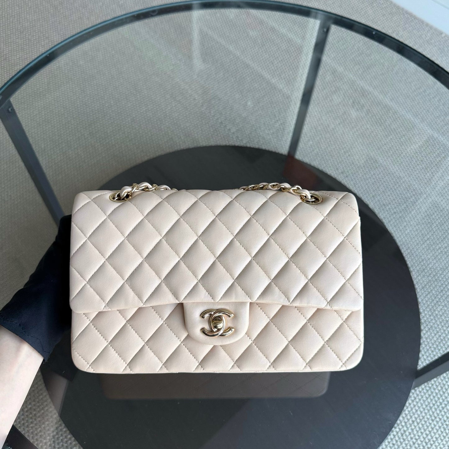 Chanel Classic Flap Medium - 25CM Quilted Lambskin Beige Gold Hardware Series 14