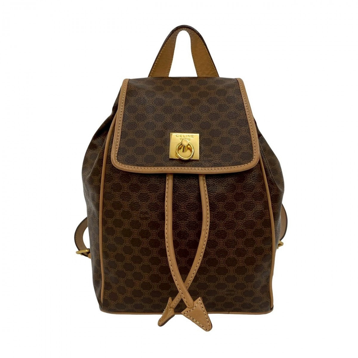 CELINE Backpack leather Brown Macadam Pattern logo ring Metal Women