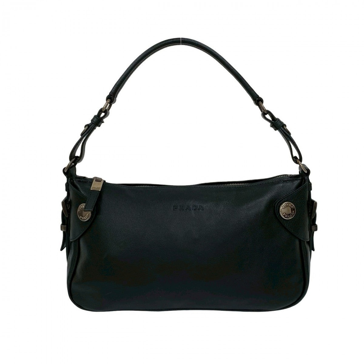 PRADA Shoulder Bag leather black logo Metal Women