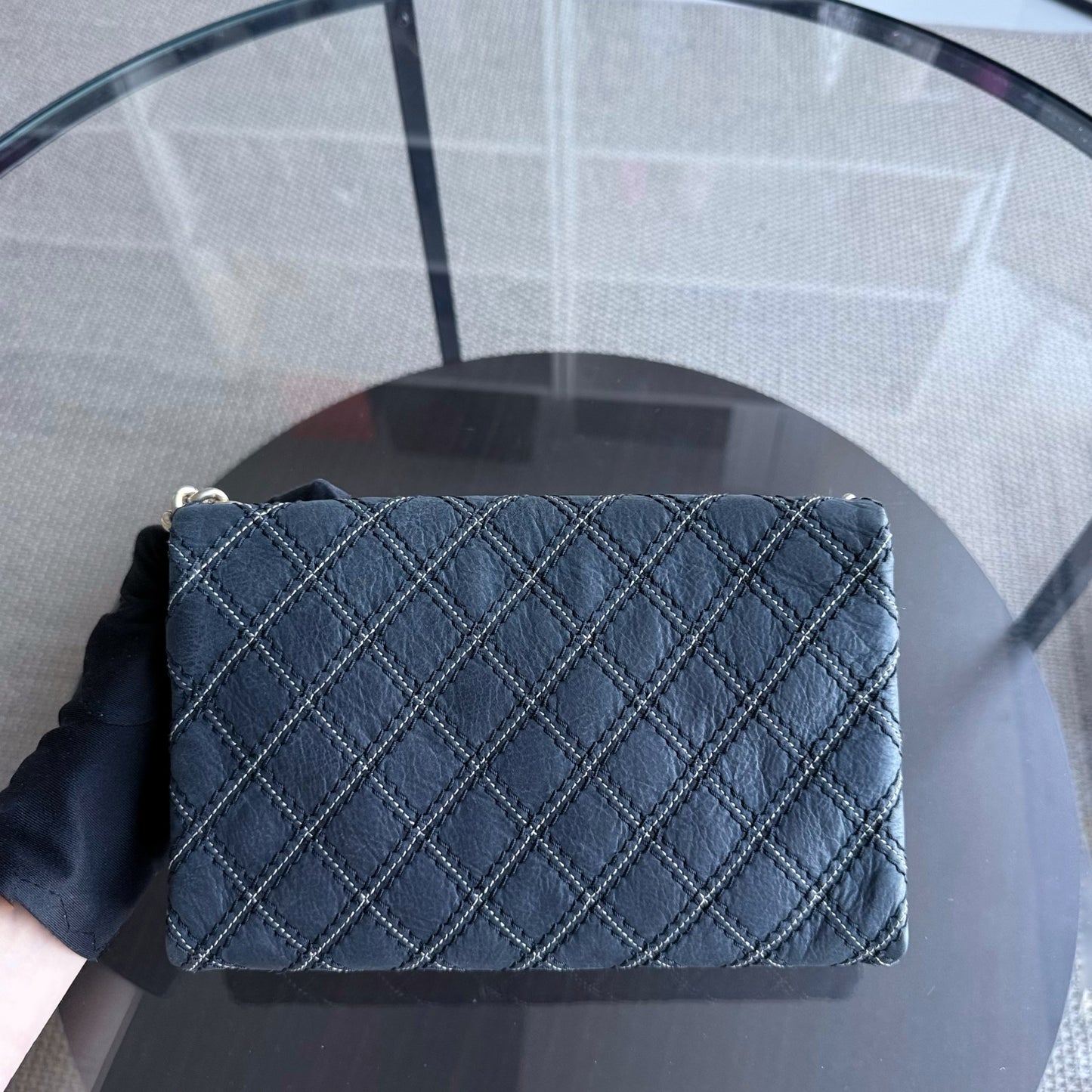 Chanel Seasonal Flap - Quilted Wild Stitch Calfskin Dark Navy Blue Gold Hardware Series 19