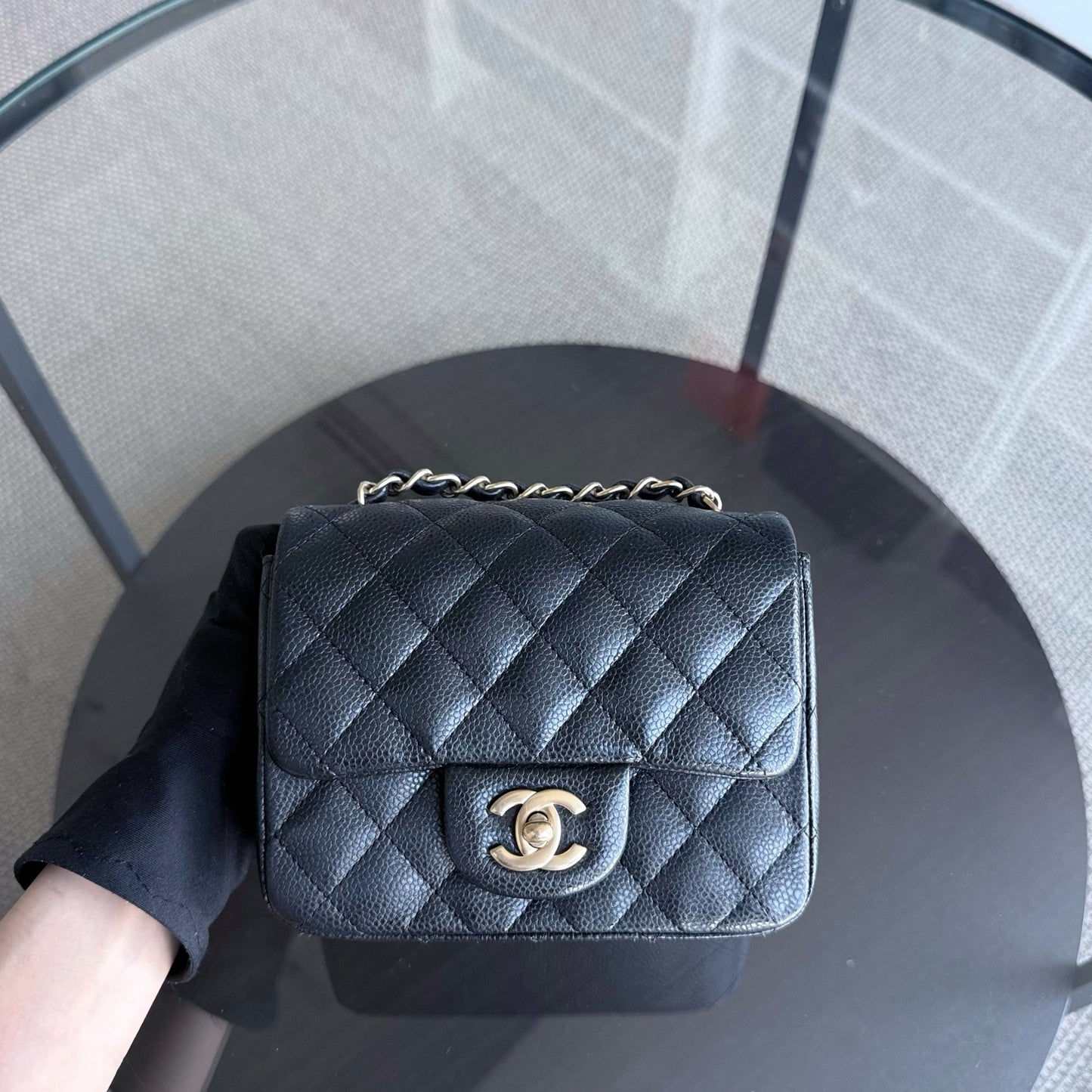 Chanel Classic Flap Mini Square - Caviar Quilted Grained Calfskin Black Gold Hardware Series 21