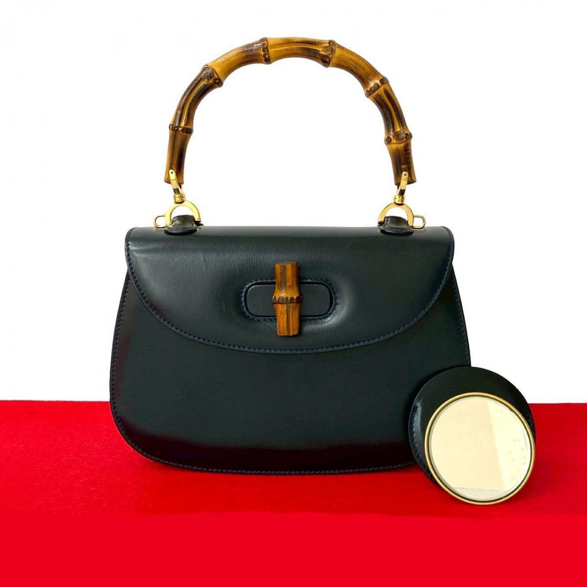GUCCI Handbag leather Navy Bamboo