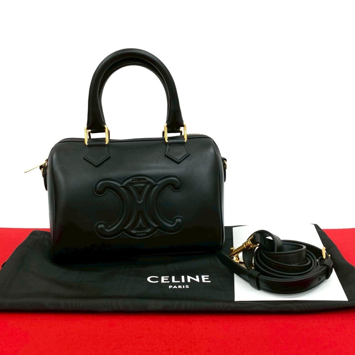 CELINE Shoulder Bag leather black Cuir Triomphe