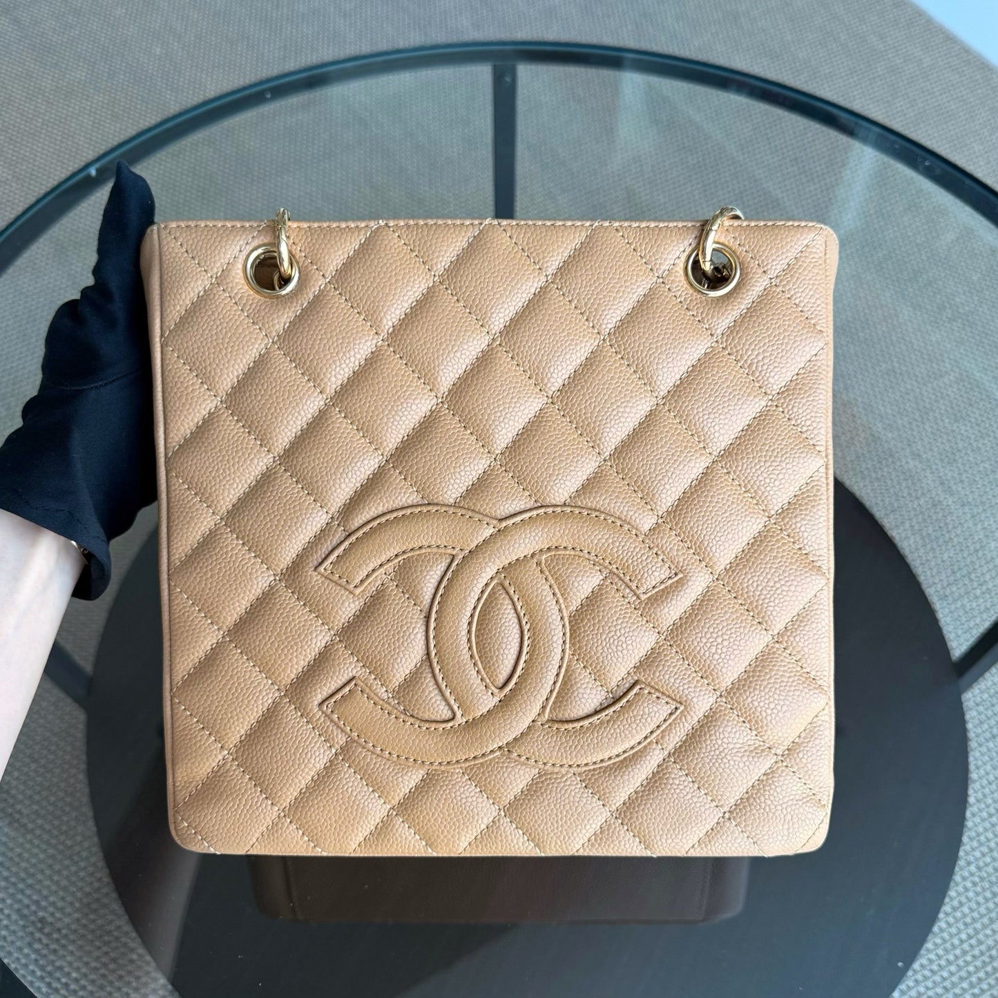 Chanel PST Petite Shopping Tote - Caviar Quilted Grained Calfskin Dark Beige Gold Hardware Series 12