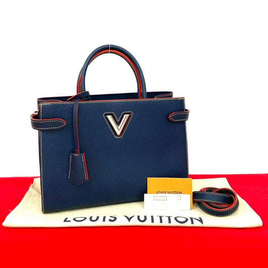 LOUIS VUITTON Shoulder Bag leather Navy Twisted tote