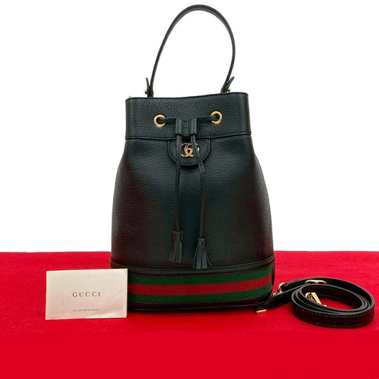 GUCCI Shoulder Bag leather black Ophidia Small Bucket Bag