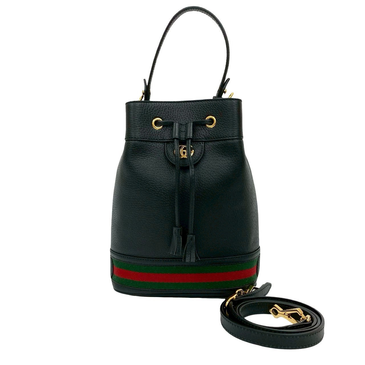 GUCCI Shoulder Bag leather black Ophidia Small Bucket Bag