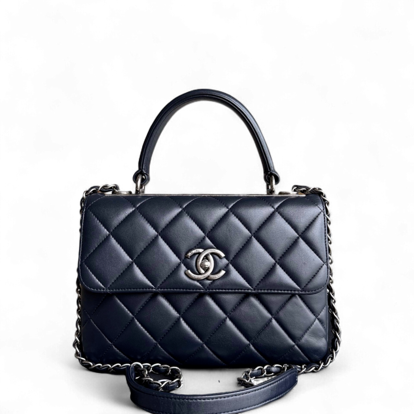 Chanel Trendy CC Small - Quilted Lambskin Dark Navy Blue Silver Hardware Series 21