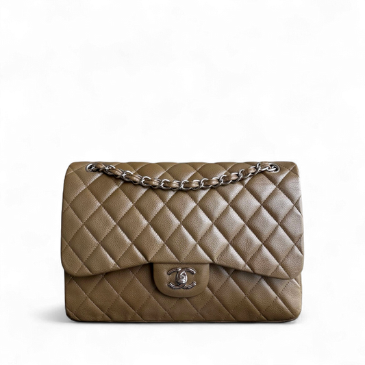 Chanel Classic Flap Jumbo - Caviar Quilted Double Flap Olive Green Silver Hardware Series 16