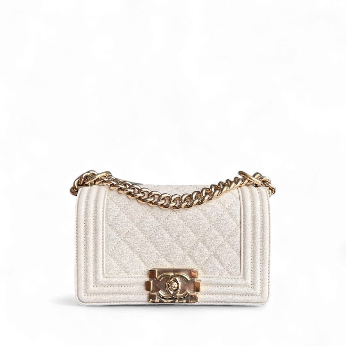 Chanel Boy Small - Caviar Quilted Cream White Gold Hardware 27