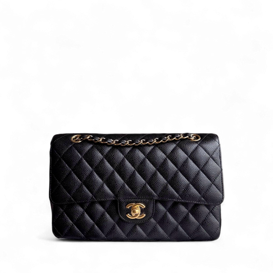Chanel Classic Flap Medium - Caviar 25CM Quilted Grained Calfskin Black Gold Hardware Series 26