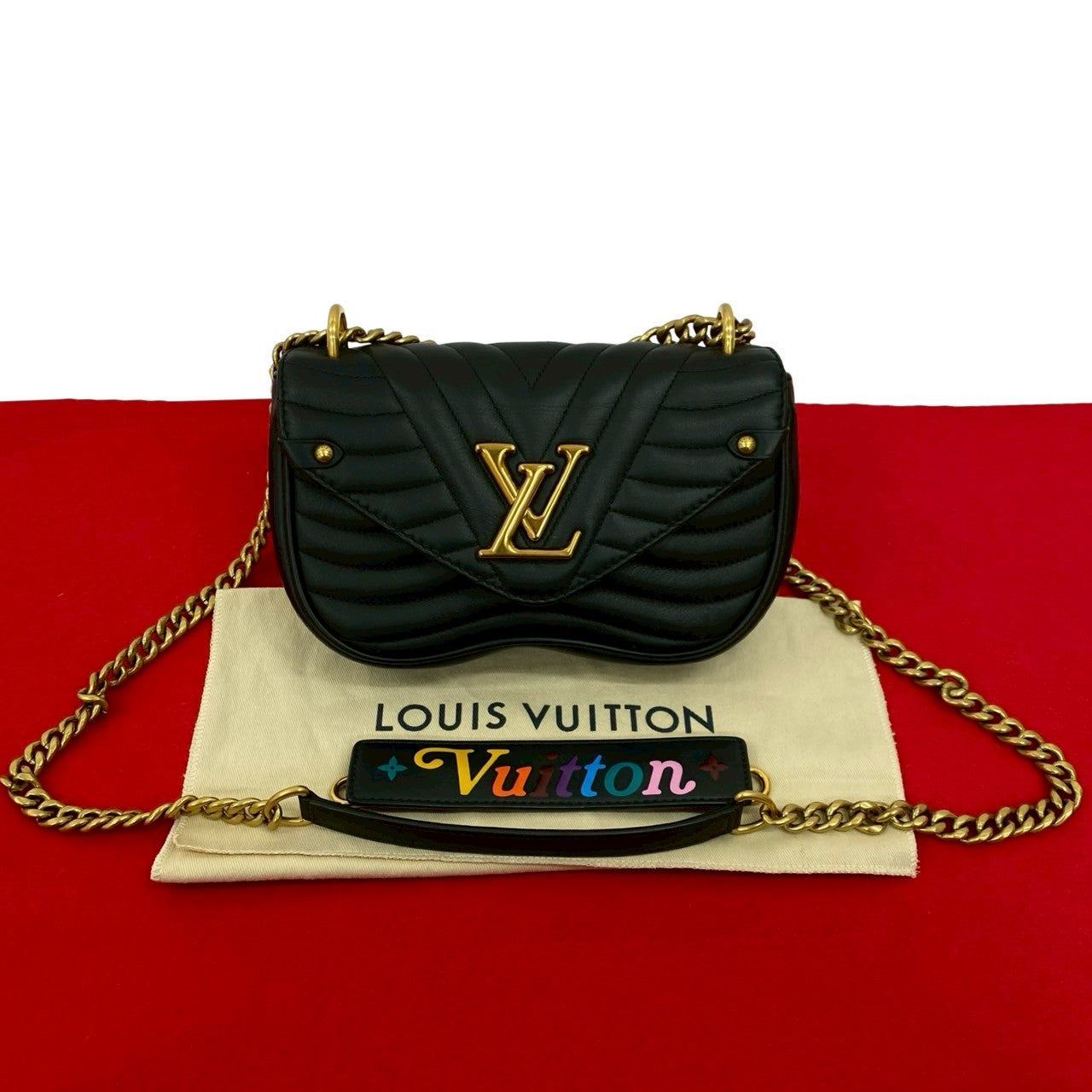 LOUIS VUITTON Shoulder Bag leather black New Wave Chain Bag PM