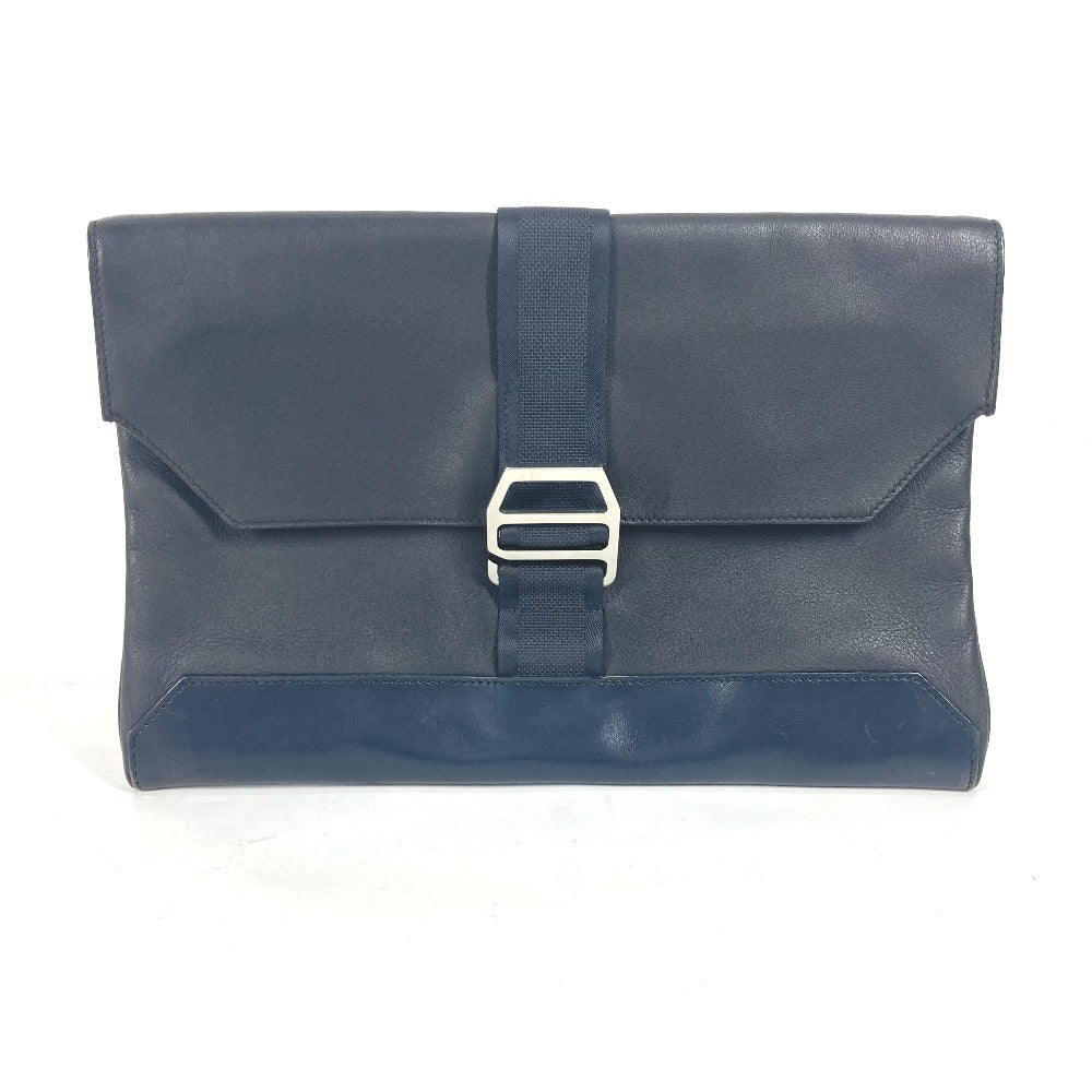 HERMES Clutch bag leather Navy City slide