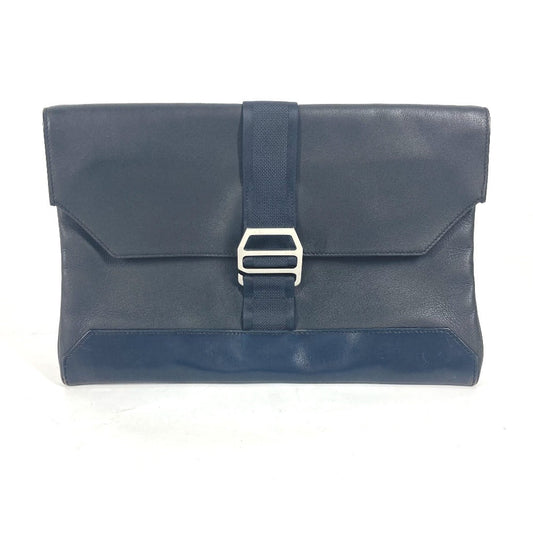 HERMES Clutch bag leather Navy City slide
