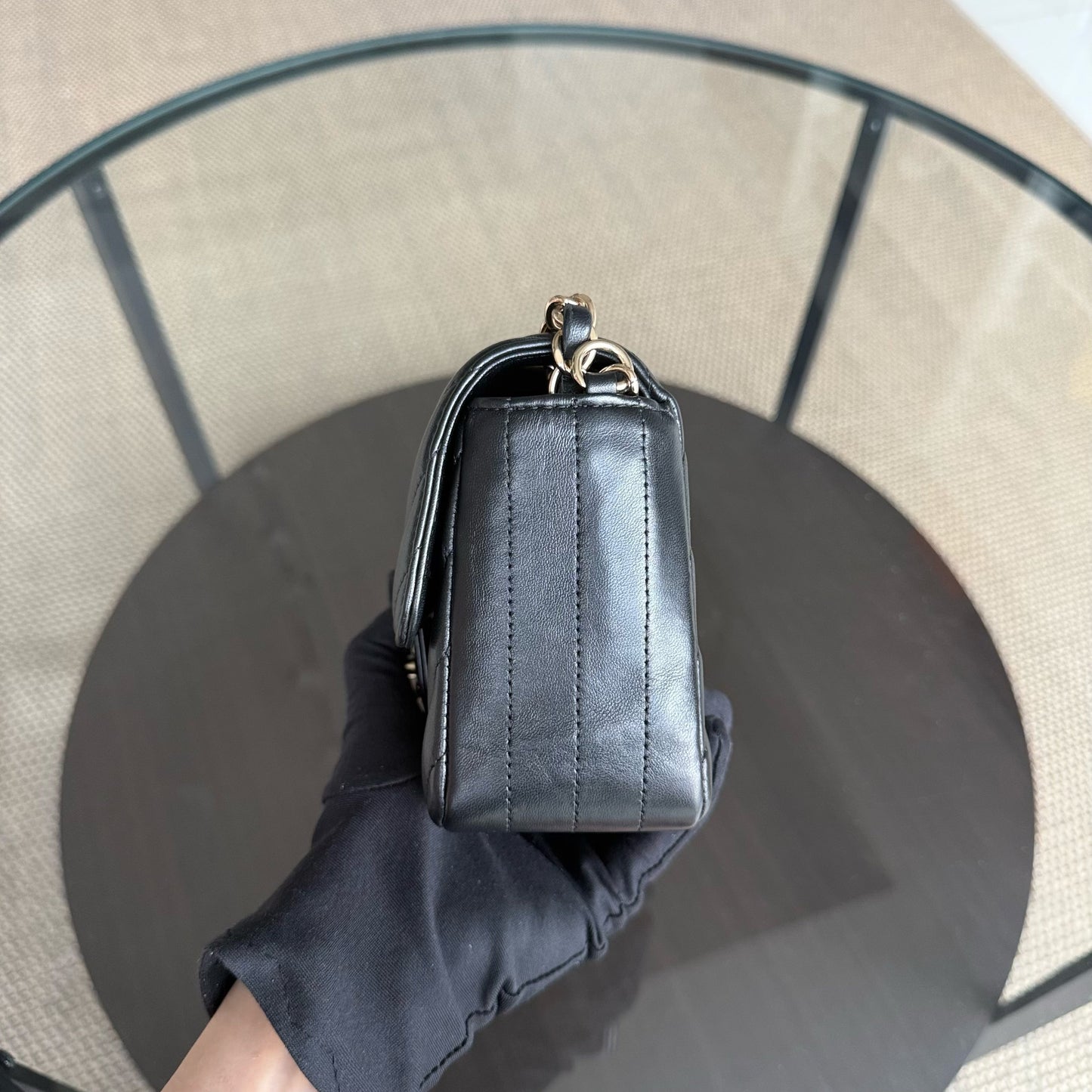Chanel Classic Flap Mini - Chevron Lambskin Black Gold Hardware Series 25