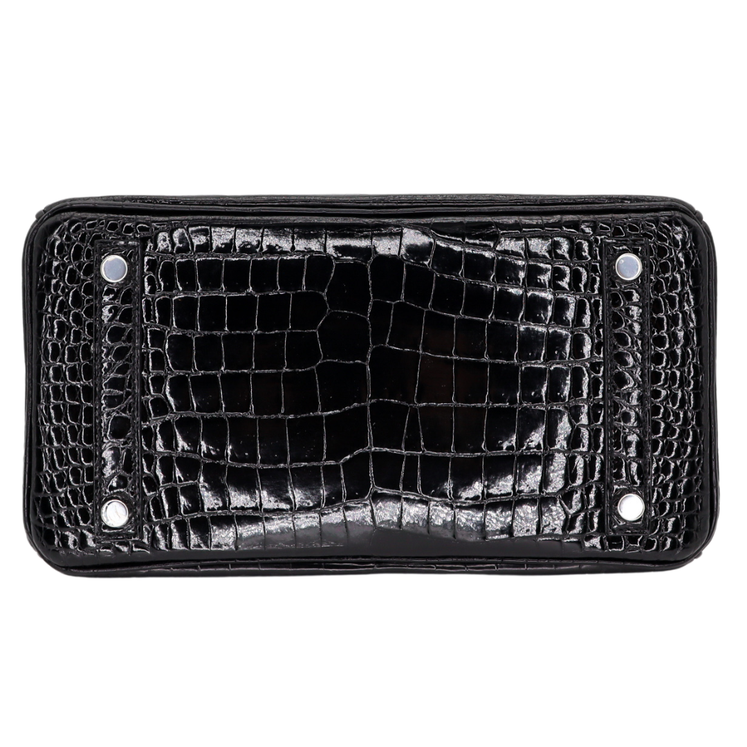 Hermes25cm Birkin Black Shiny Porosus Crocodile Palladium Hardware