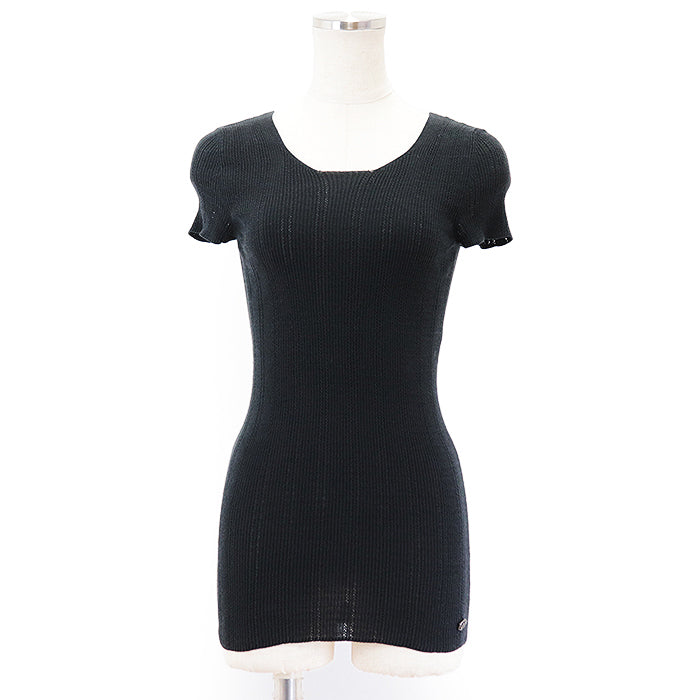 Chanel Short Sleeve Top Black Cotton Blend Classic Flap Tote