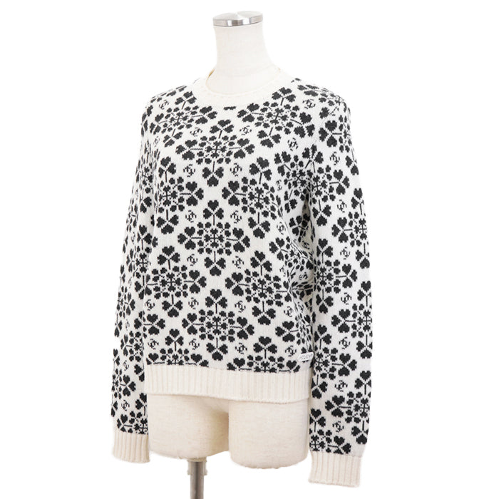 Chanel Cashmere Sweater, Heart Clover Pattern, Round Neck, Size 36 Classic Flap Tote