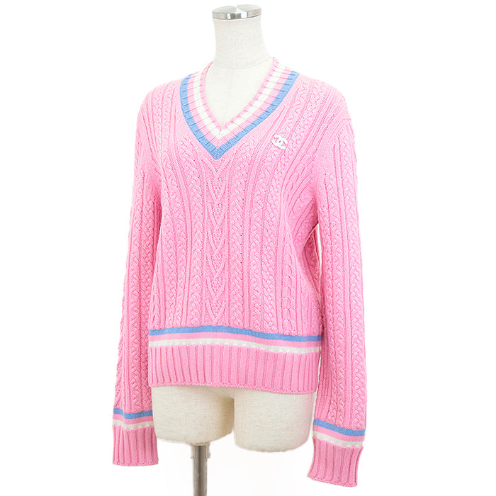 Chanel Cashmere Blend V-Neck Cable Knit Sweater Classic Flap Tote