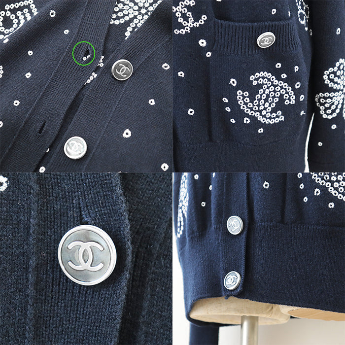 Chanel Knit Cardigan Navy White Classic Flap Tote