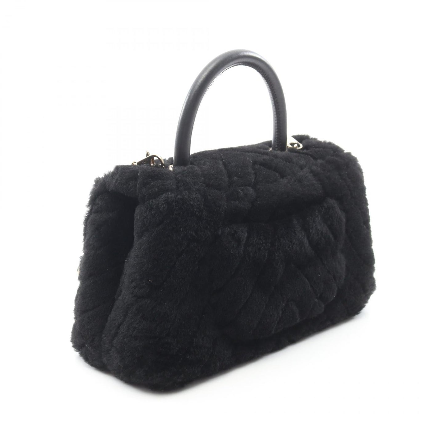 Chanel Coco Handle Flap Shevron V Stitch Fur Handbag