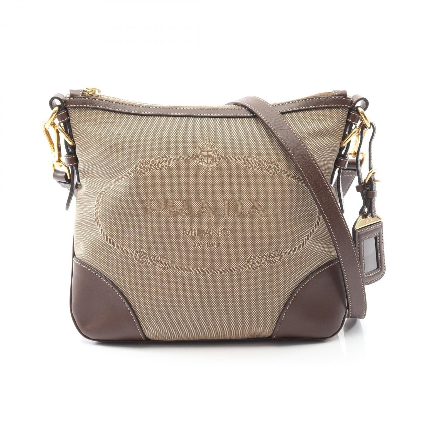 Prada LOGO JACQUARD Canvas Leather Shoulder Bag