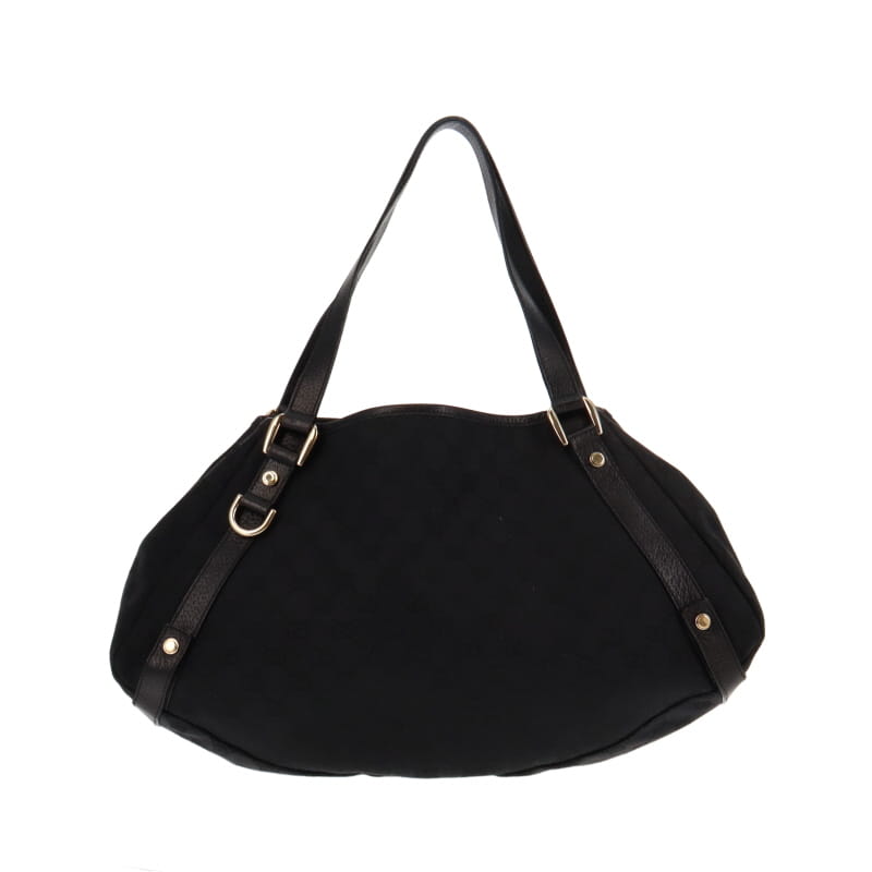 Gucci Abbey Black Leather Canvas Shoulder Bag