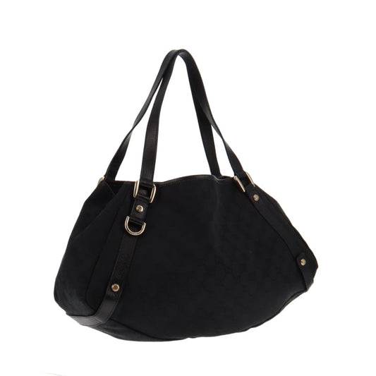 Gucci Abbey Black Leather Canvas Shoulder Bag