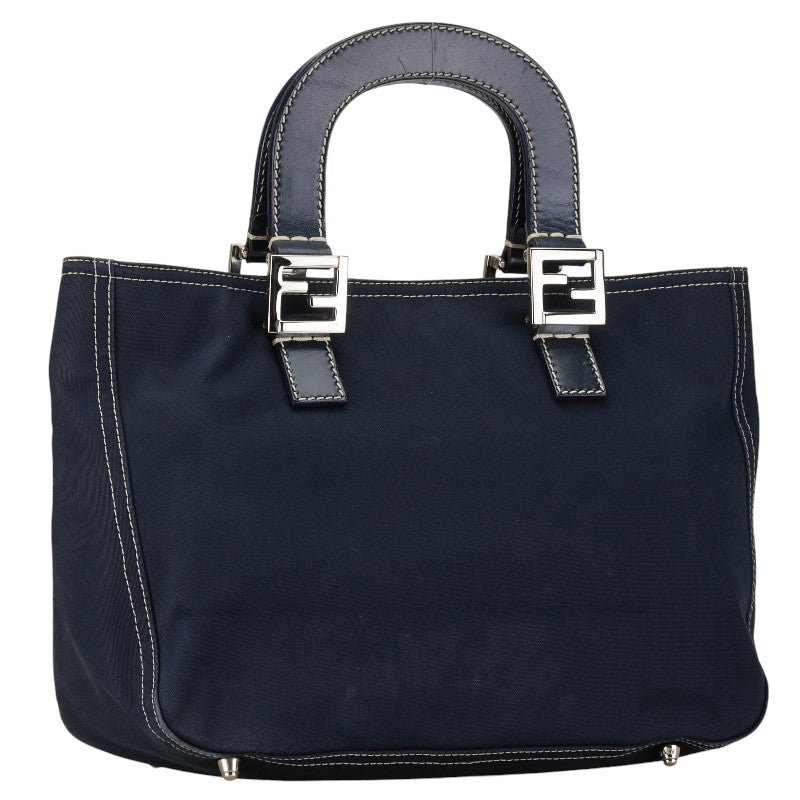 Fendi Logo Hardware Canvas Leather Handbag