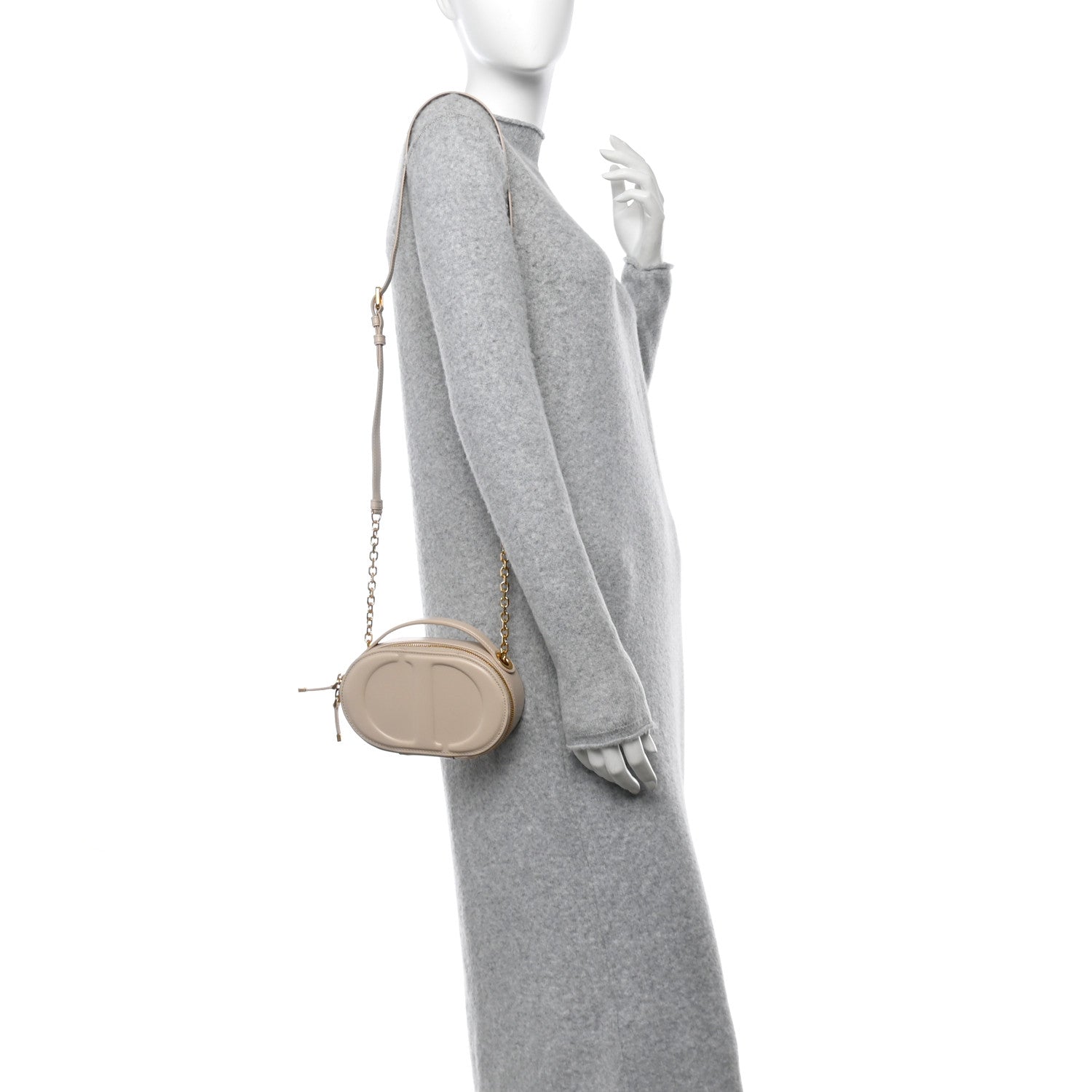 Christian Dior Calfskin CD Signature Oval Crossbody Camera Bag Caramel Beige