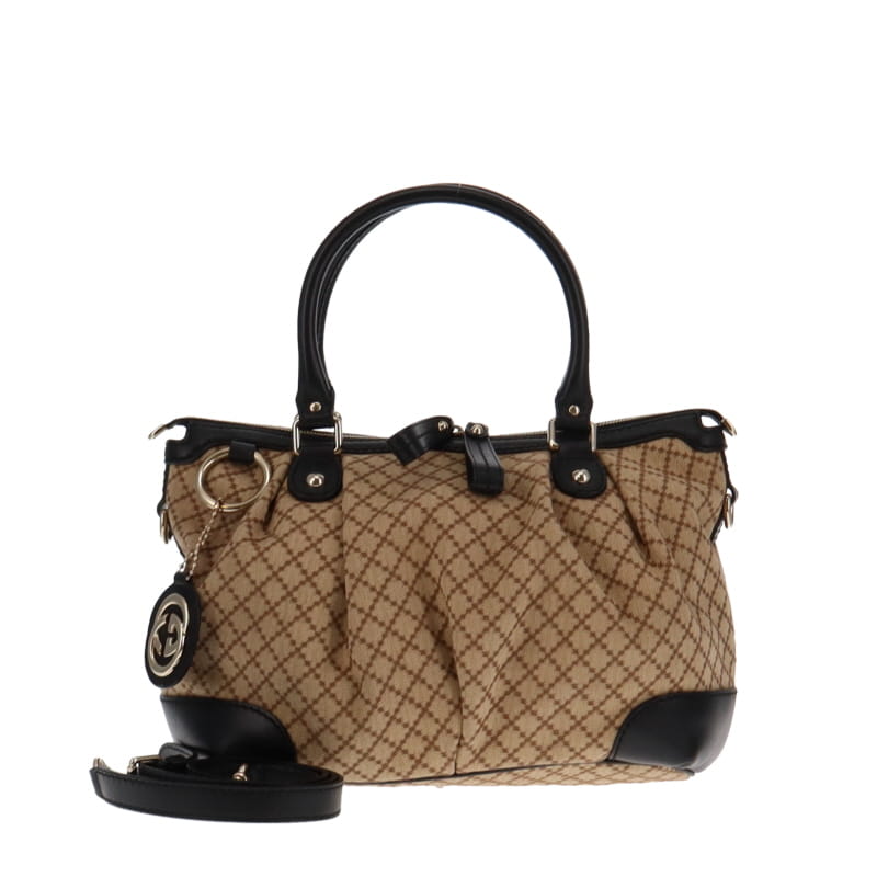 Gucci Sukey Black Leather Canvas Tote