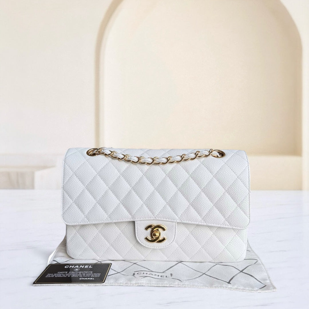 Chanel Classic Flap Medium - Caviar Quilted Grained Calfskin White Gold Hardware Series 14