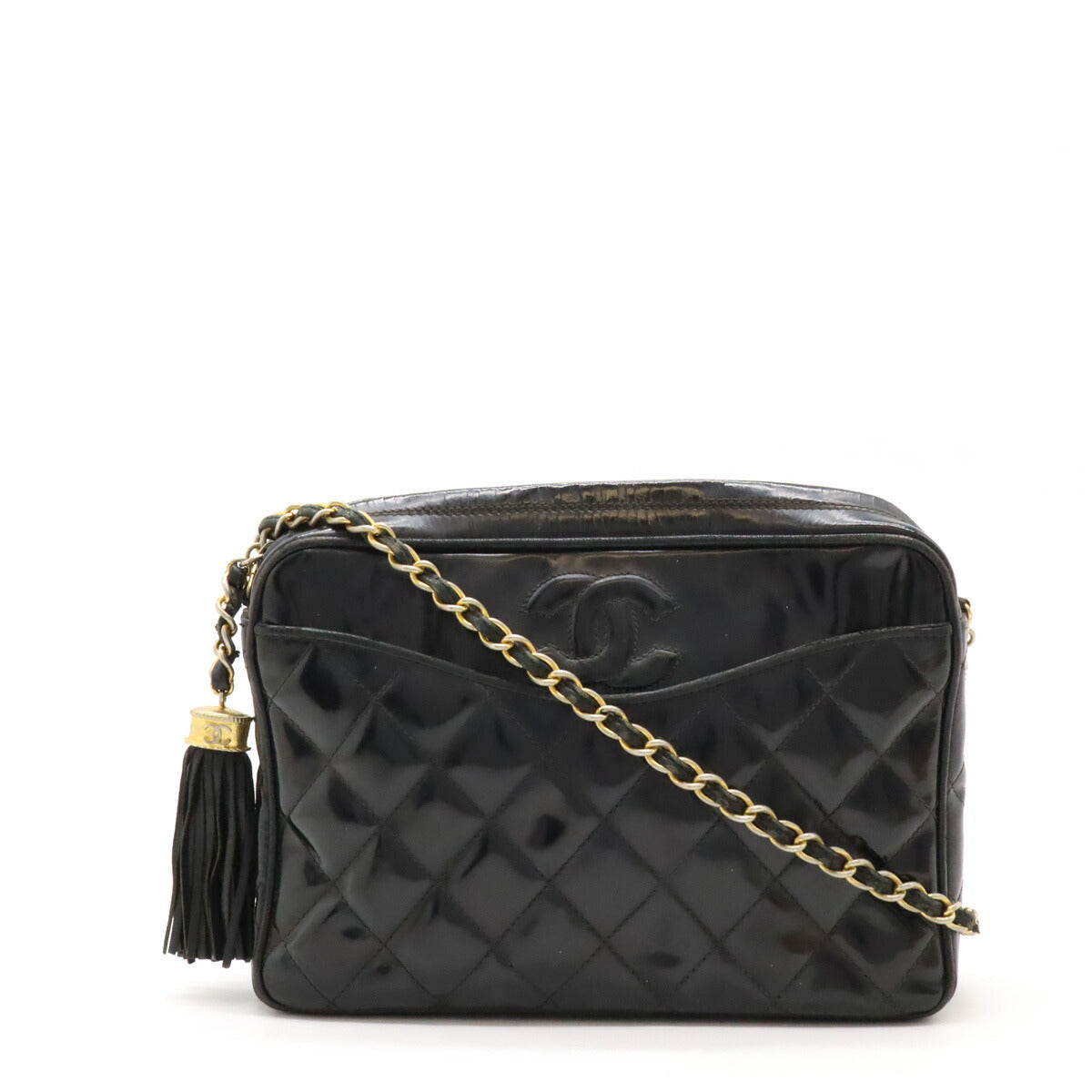 Chanel Patent Leather Matelassé Coco Mark Chain Shoulder Bag Classic Flap