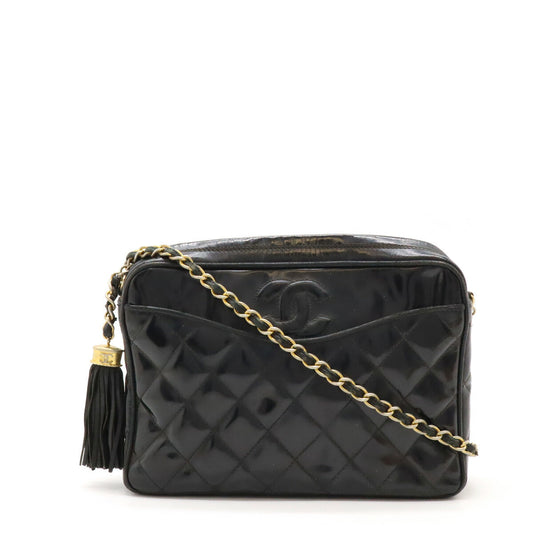 Chanel Patent Leather Matelassé Coco Mark Chain Shoulder Bag Classic Flap