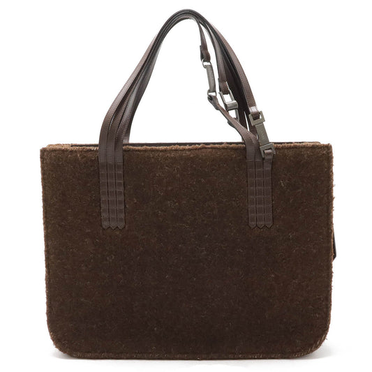 Chanel Shearling/Leather Logo Tote Bag 2way Shoulder Tote
