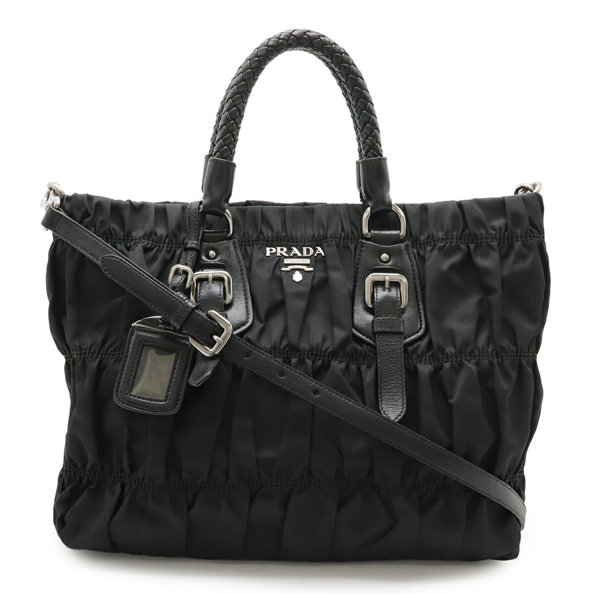 Prada Gathered Nylon Leather 2way Handbag