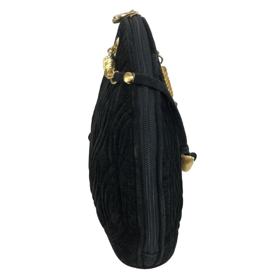 Fendi, black quilted suede with a 'pasta' or ' ' design, two way, sling style- clutch or cross body bag with gold 'pasta' accent beads