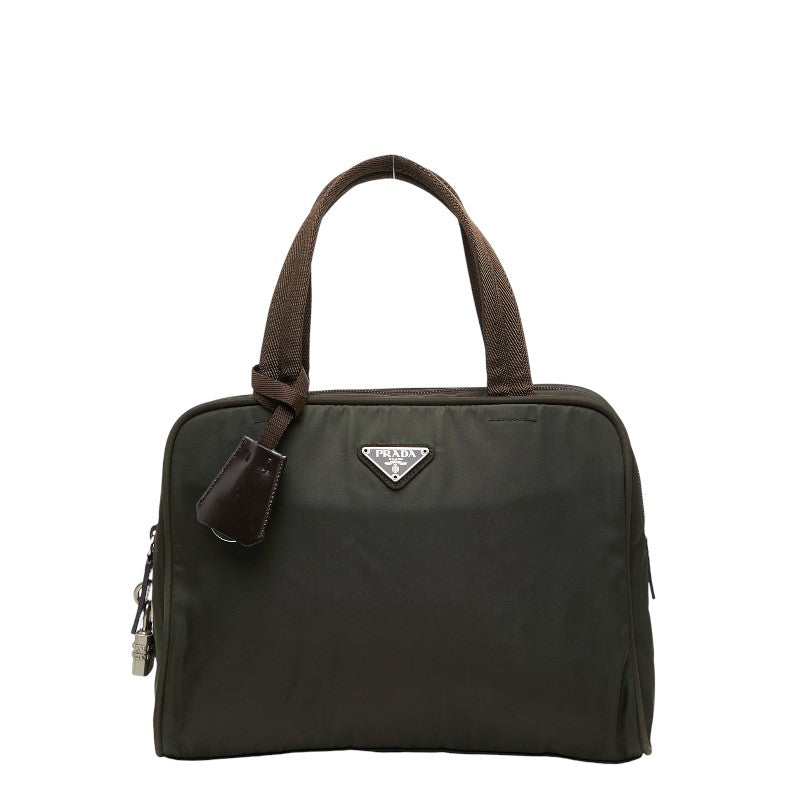 Prada Triangle Logo Nylon Leather Handbag