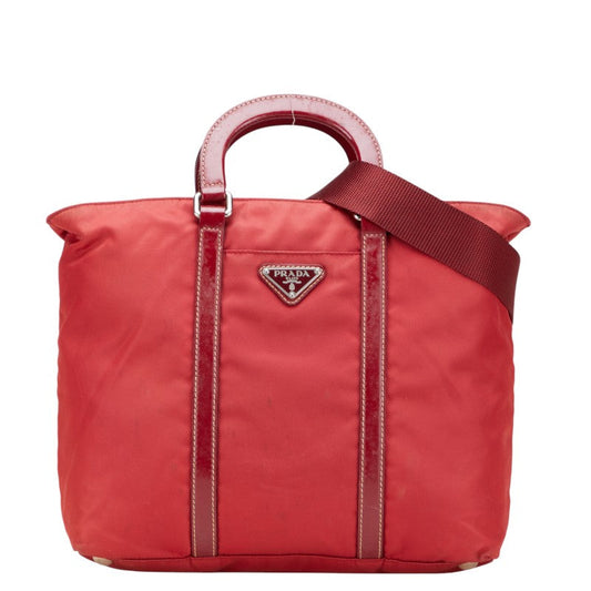 Prada Triangle Logo Plate Nylon Leather 2way Bag