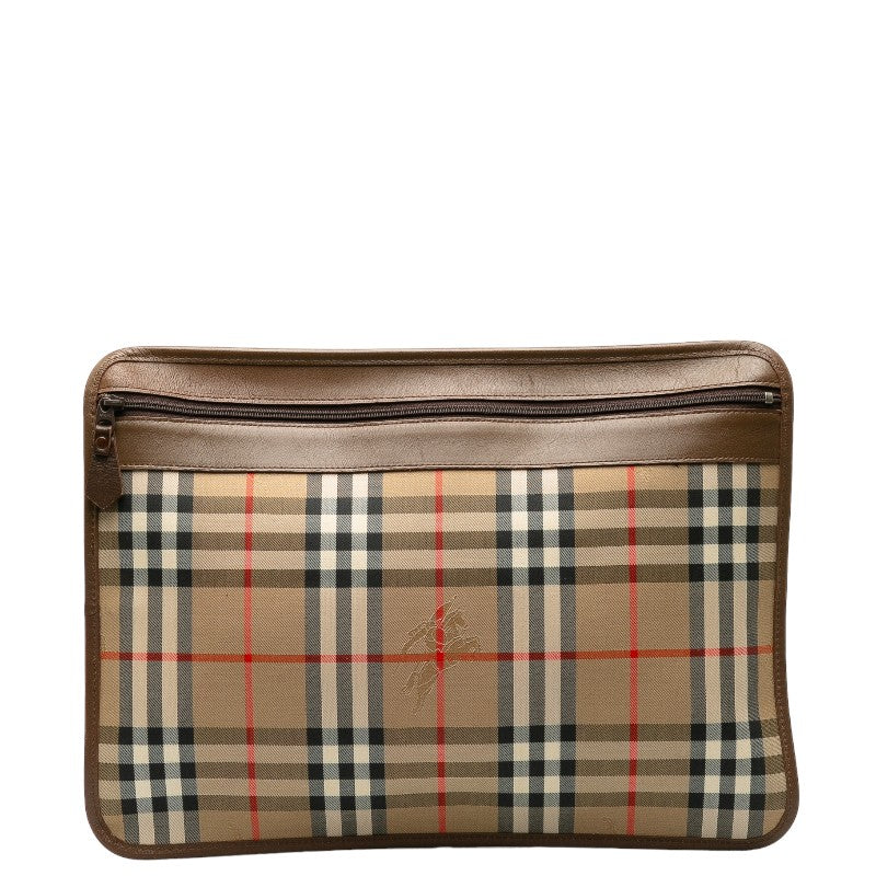 Burberry Nova Check Shadow Horse Canvas Leather Clutch Bag